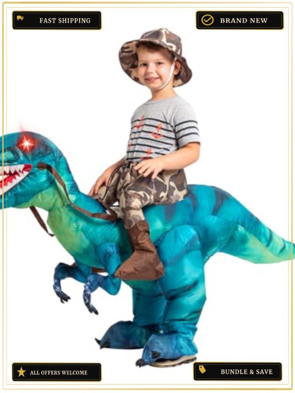 Inflatable Dinosaur Costume Kids Halloween Blow Up T-Rex Cosplay